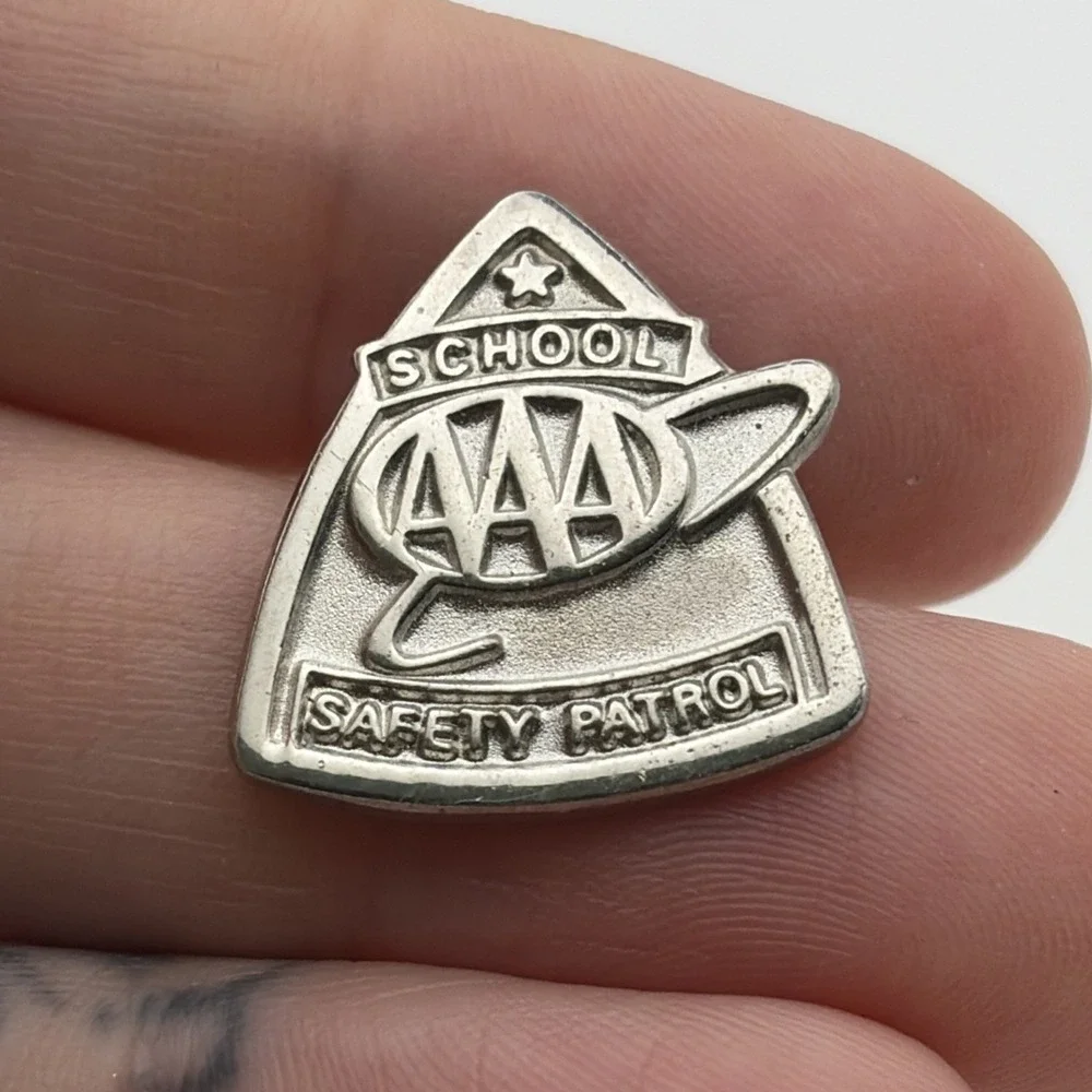 AAA Triple A School Safety Patrol Silver Tone Lapel Hat Pin Vintage Collectible